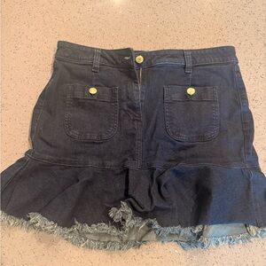 Michael Kors Dark Wash Denim Skirt with Frayed Ruffle Hem